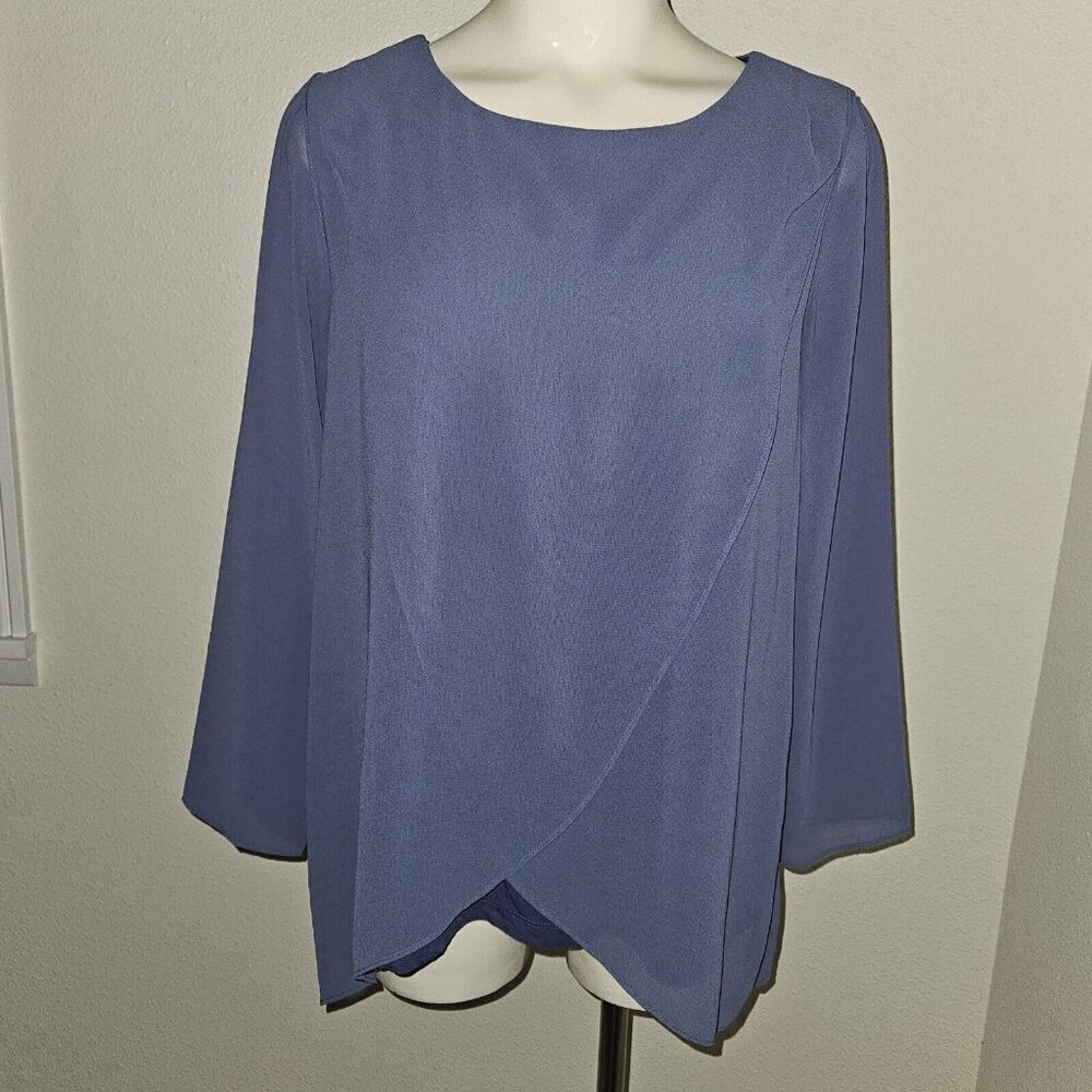 Soft Surroundings Belvedere Blouse Marlin Blue Layered Wrap Look Sz Petite Small